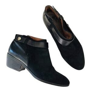 MADEWELL Charley Black Suede Snap Leather Ankle Heeled Booties Boots Women's 7